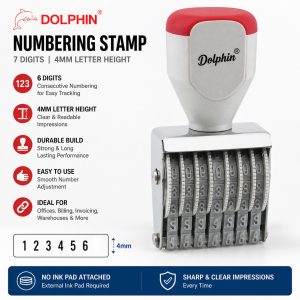 6 Digit Numbering Stamp: Dolphin 4mm 1210