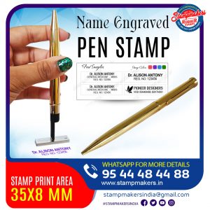 Golden color Pen Stamp, Pen with name and stamp / Pen stamp with name printed on the top