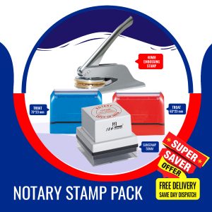 Notary Stamp Pack, Notary Stamps, 2 Square 1 Round and 1 Embossing/Common Stamp
